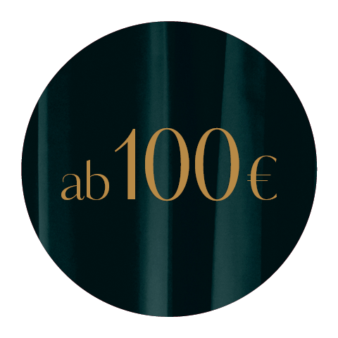Un fondo oscuro y circular con el texto "desde 100 €" centrado en una elegante fuente dorada.